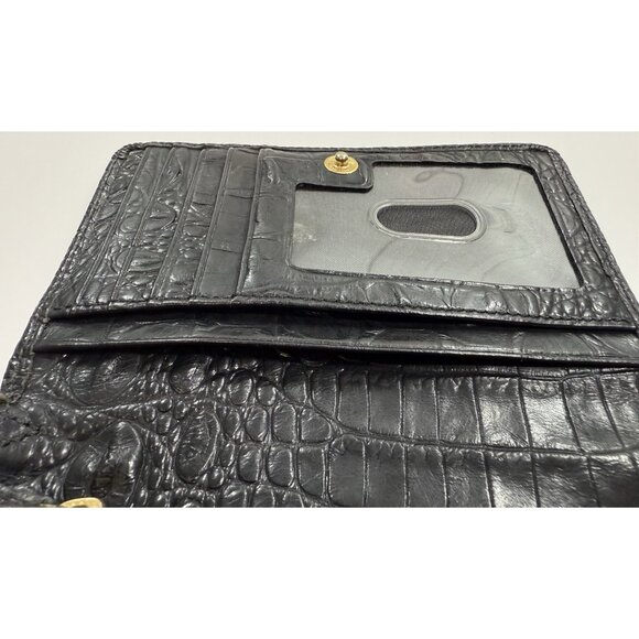 Brahmin Debra Pecan Melbourne Genuine Leather Croc Embossed Wallet Black - Picture 5 of 16